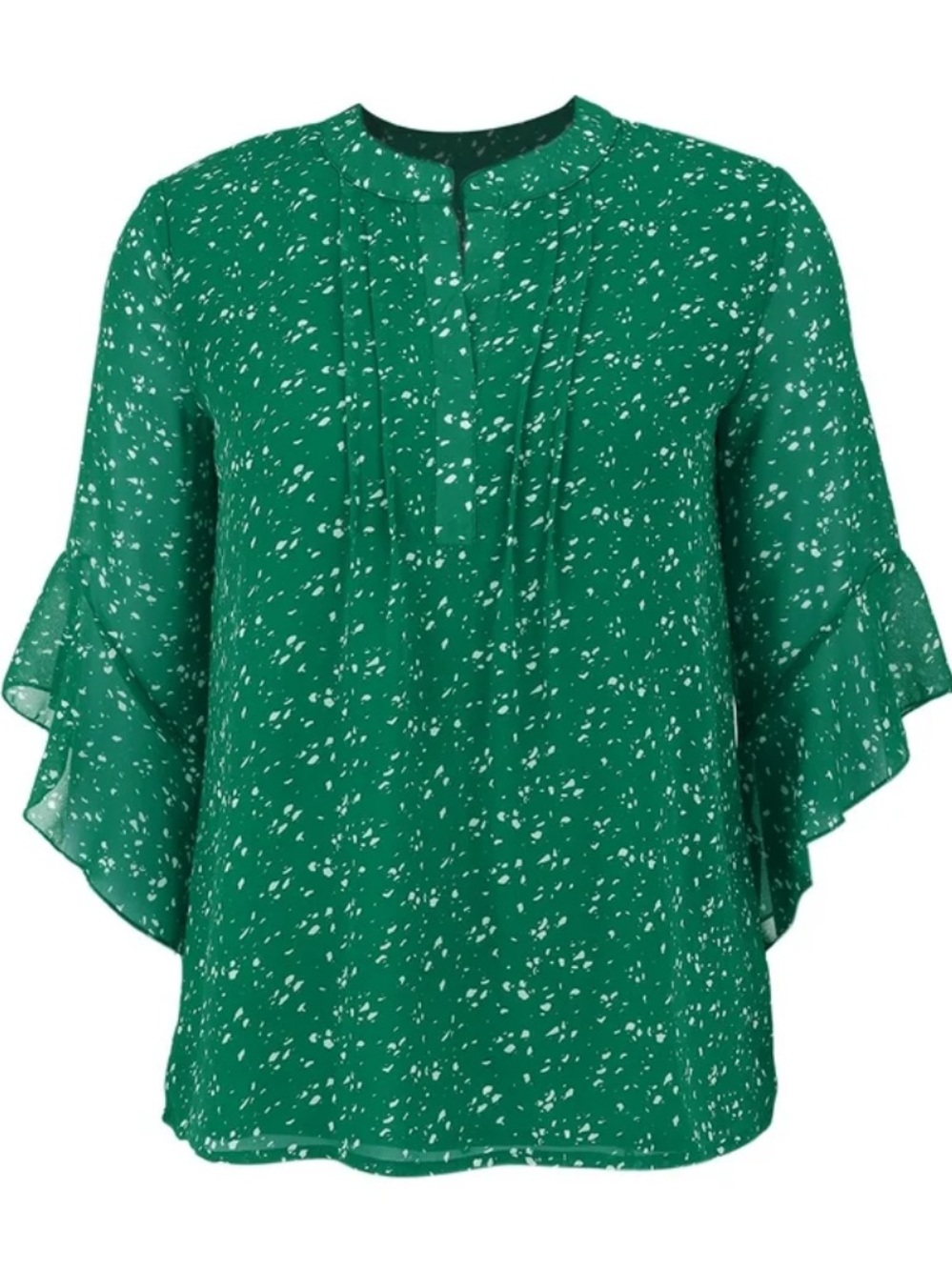 Times on Emerald Speckle Ruffle-Sleeve Blouse XL